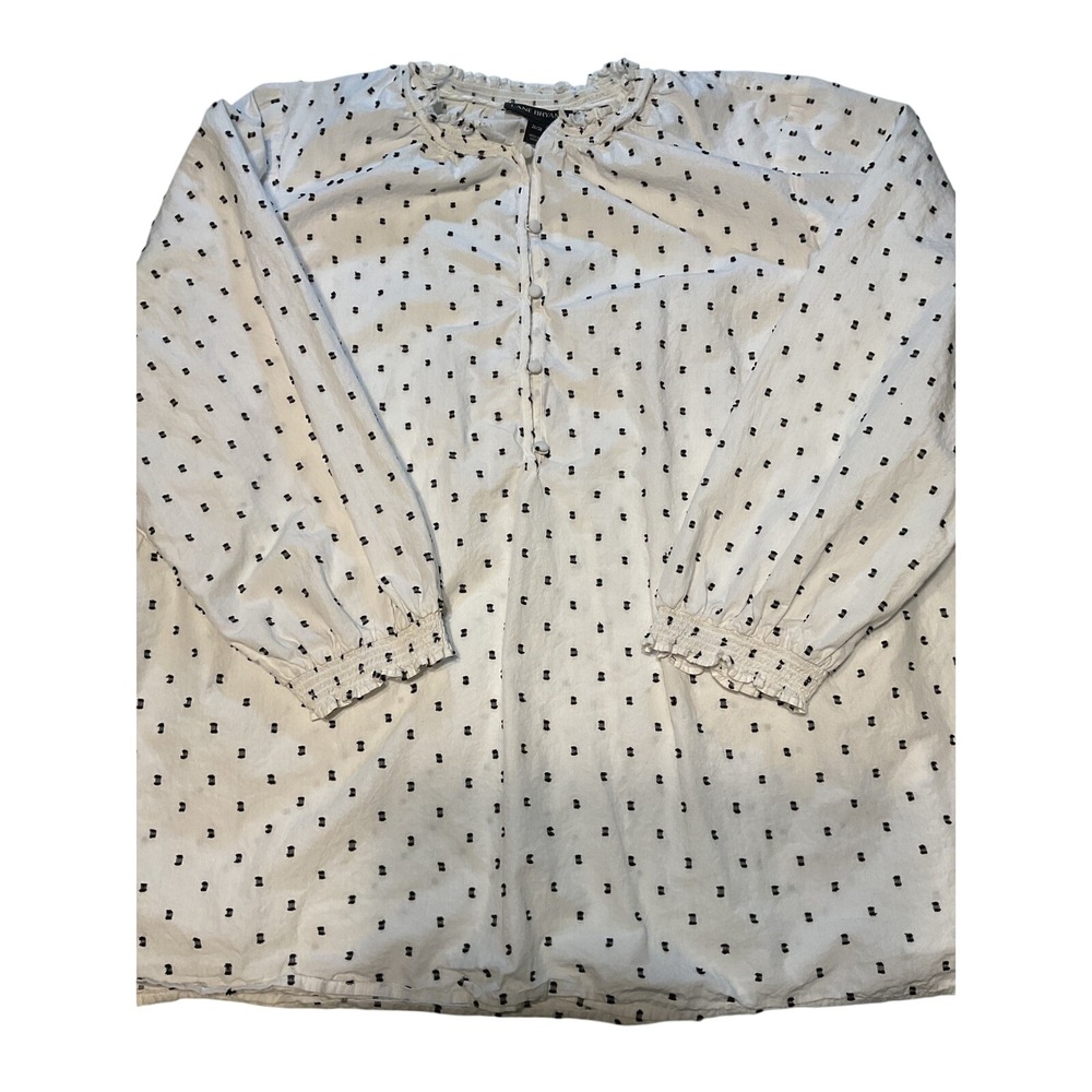 Lane Bryant White Black Dot Ruffle Neck Button Front Blouse Top 26 28 Plus Size
